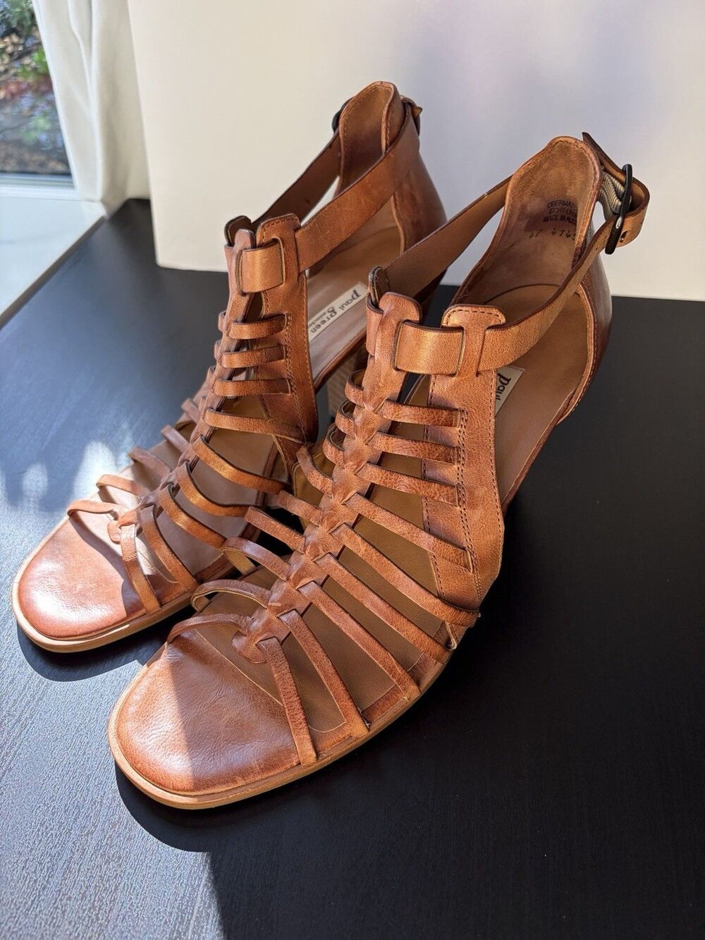 Paul Green Gladiator Sandals Leather Cage Block Heels US 10 / UK 7.5 / EU 41